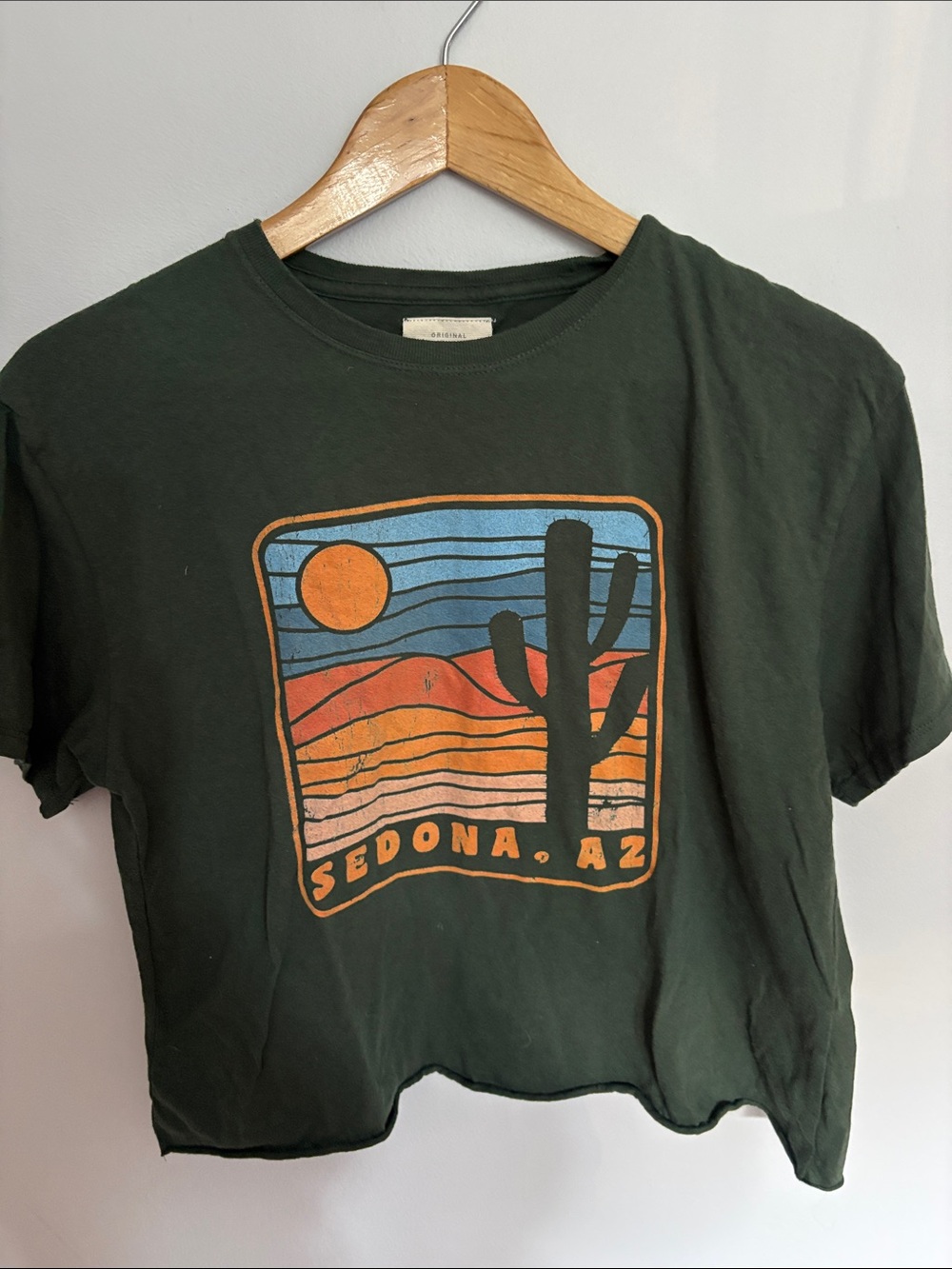 League Dark Green Short Sleeve Tee with Sunset Cactus Graphic